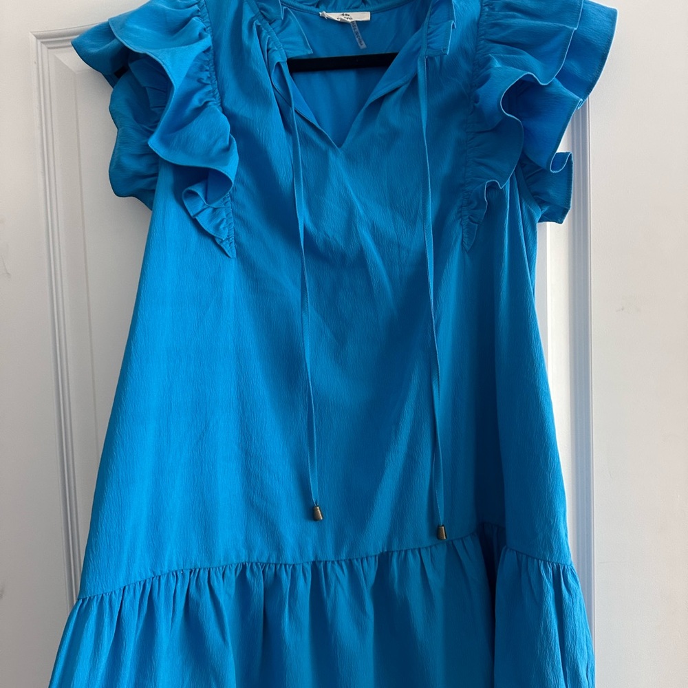 Entro Blue Ruffled Sundress with Flutter Cap Sleeves